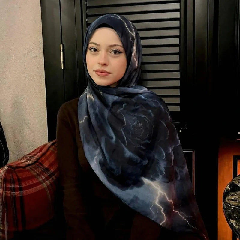 2026 New Muslim Hijab Scarf Soft Breathable Cloud Print Bandana Islamic Shawl Headscarf Daily Wear Neck Wrap Accessory for Women