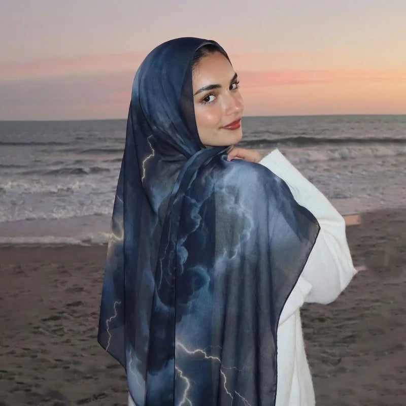 2026 New Muslim Hijab Scarf Soft Breathable Cloud Print Bandana Islamic Shawl Headscarf Daily Wear Neck Wrap Accessory for Women