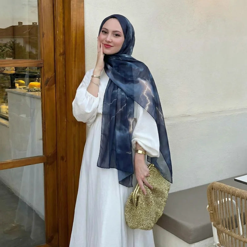 2026 New Muslim Hijab Scarf Soft Breathable Cloud Print Bandana Islamic Shawl Headscarf Daily Wear Neck Wrap Accessory for Women