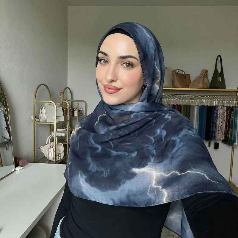 2026 New Muslim Hijab Scarf Soft Breathable Cloud Print Bandana Islamic Shawl Headscarf Daily Wear Neck Wrap Accessory for Women