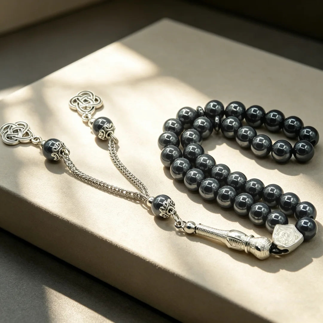 Islamic Prayer Beads 8mm 33 Beads Natural Stone Muslim Prayers Bead Daily Dhikr Tasbeeh Subha Tasbih Gift for Ramadan Hajj Umrah